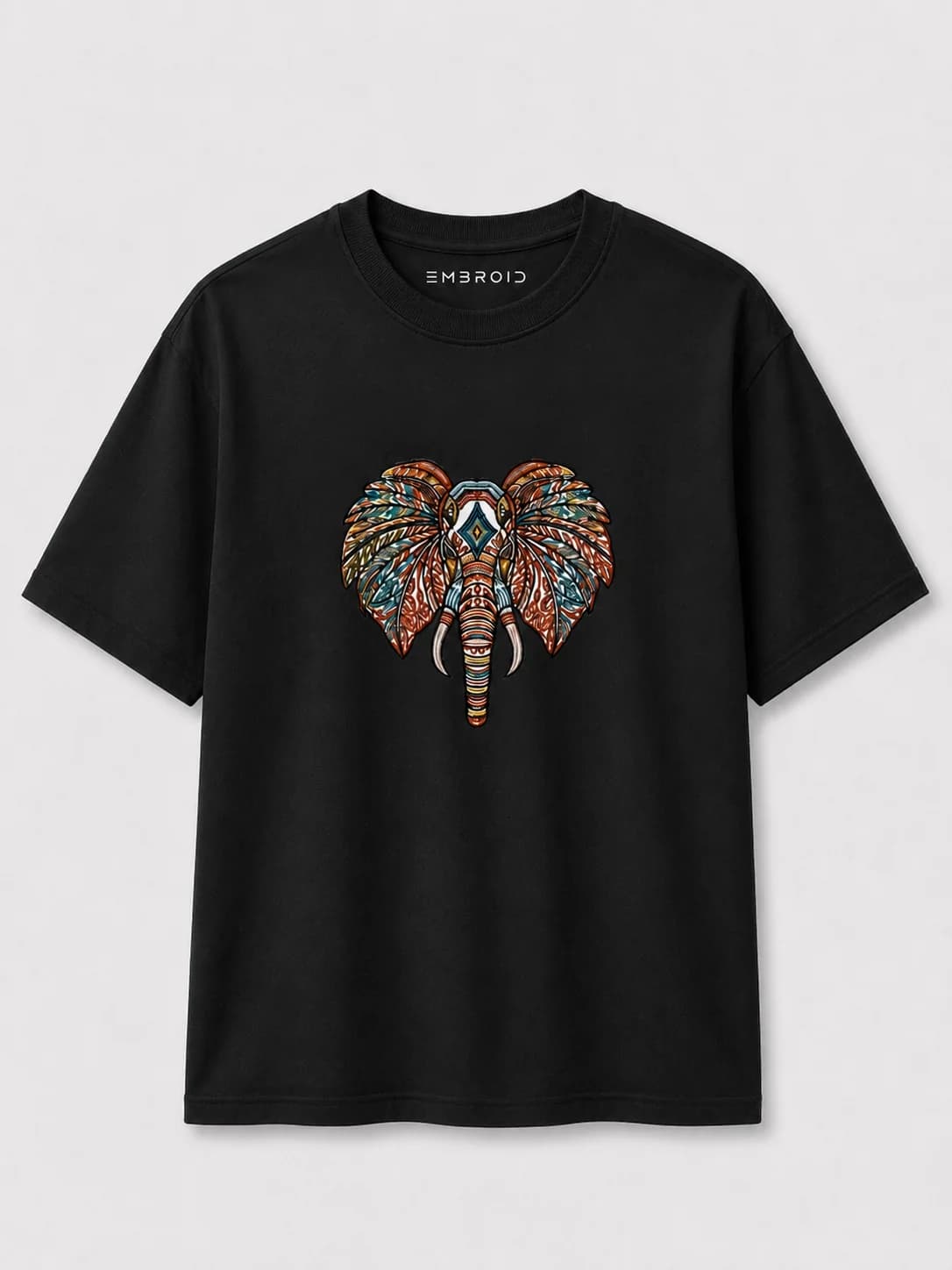 Elephant Embroidered Oversized T-Shirt