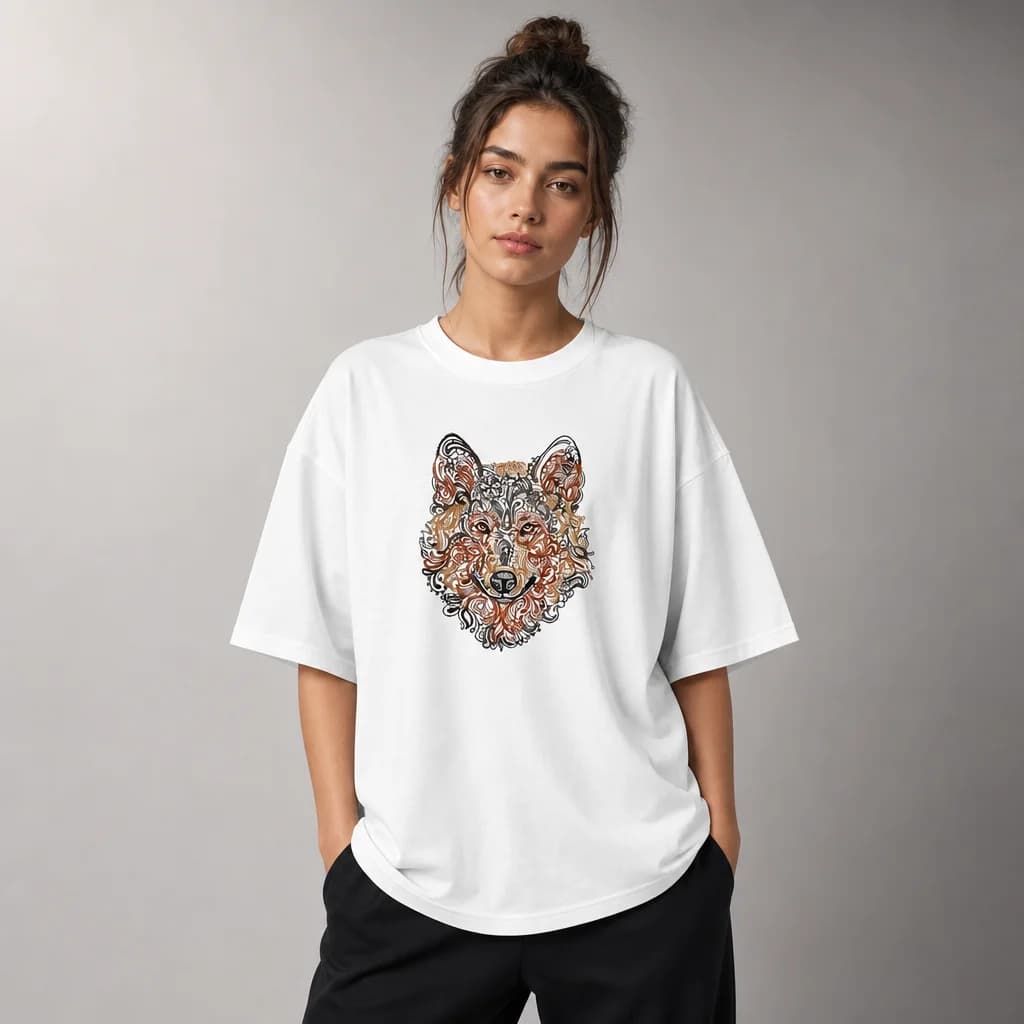 Embroidered oversized tee photographed in studio light