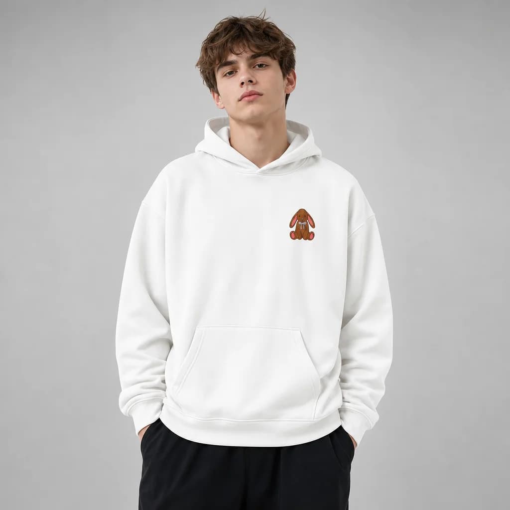 Bunny Embroidered Oversized Hoodie – White