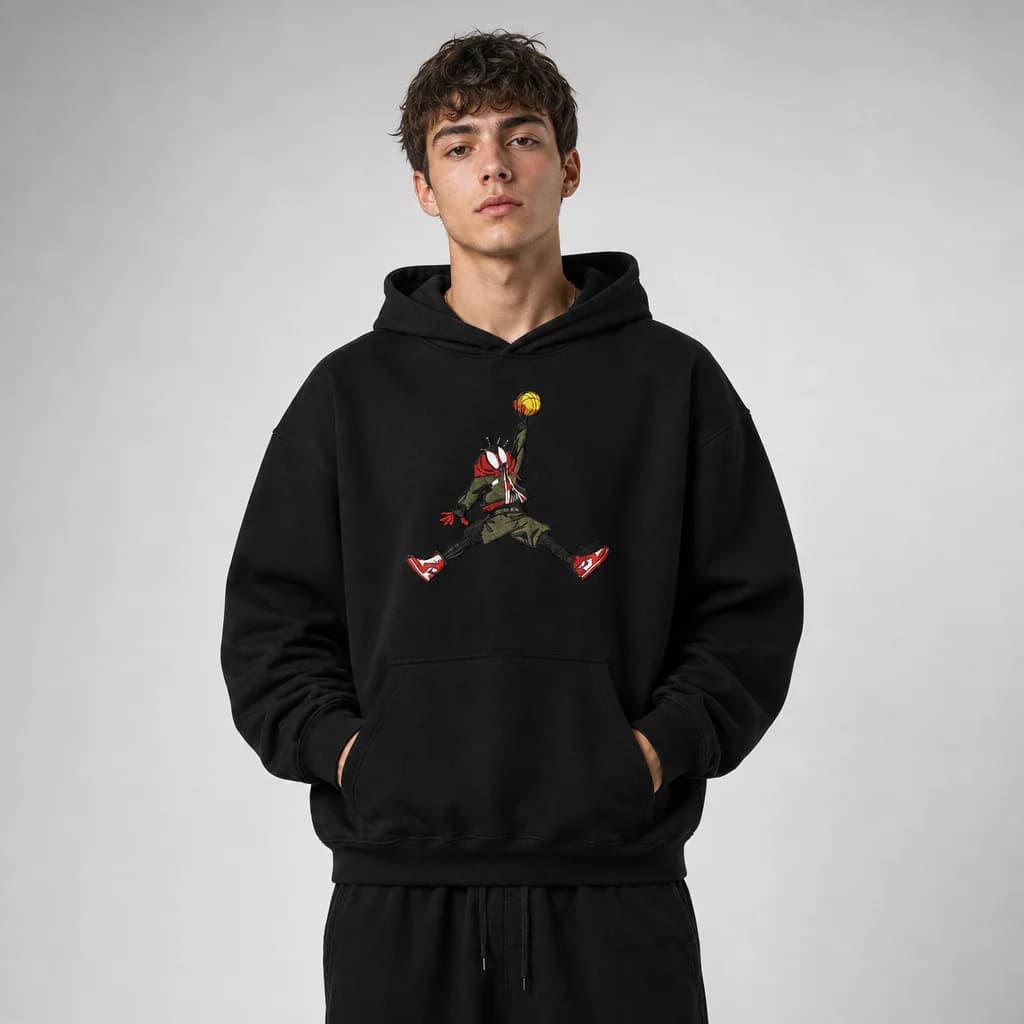 Slam Dunk Embroidered Oversized Hoodie – Black