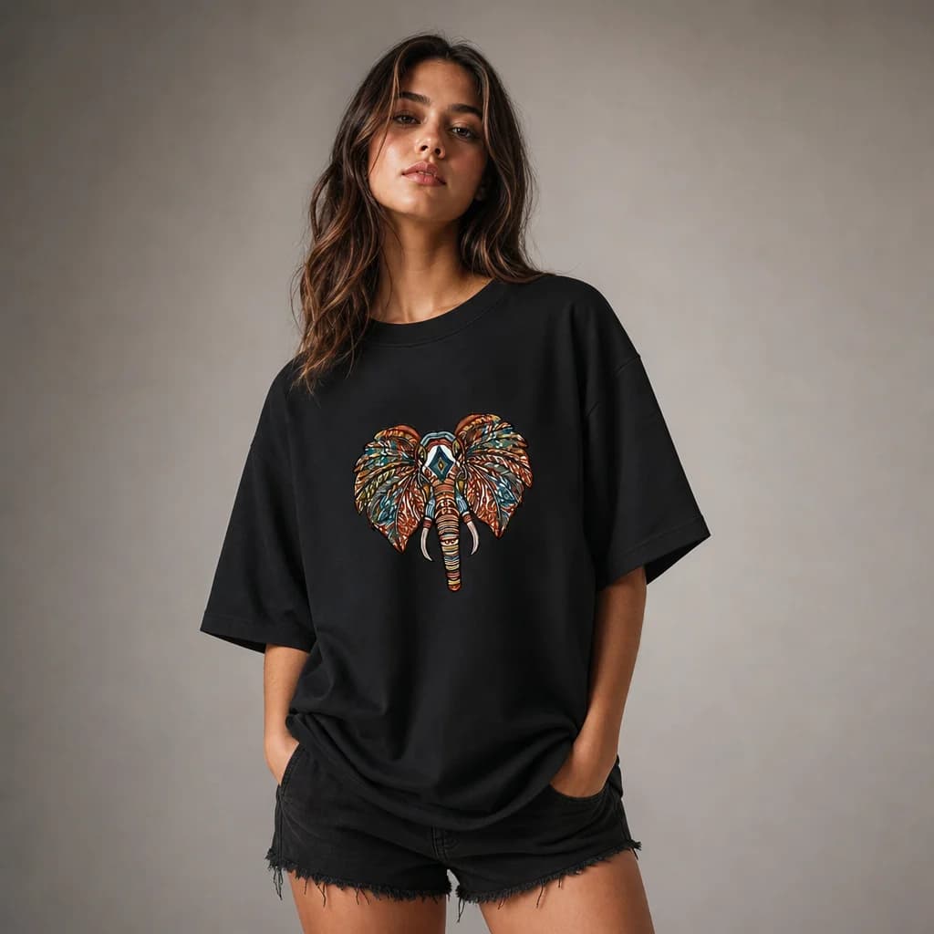 Elephant Embroidered Oversized T-Shirt — alternate view