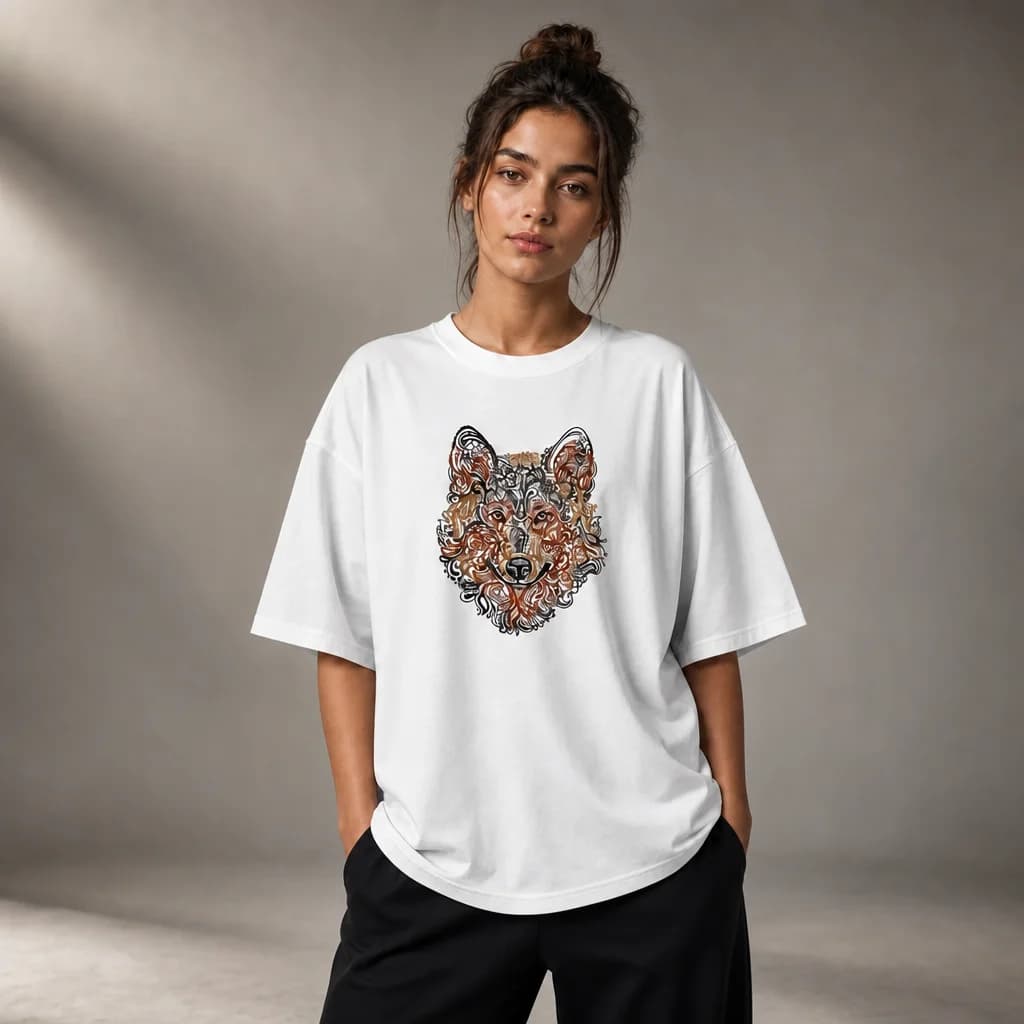 Wolf Embroidered Oversized T-Shirt — alternate view