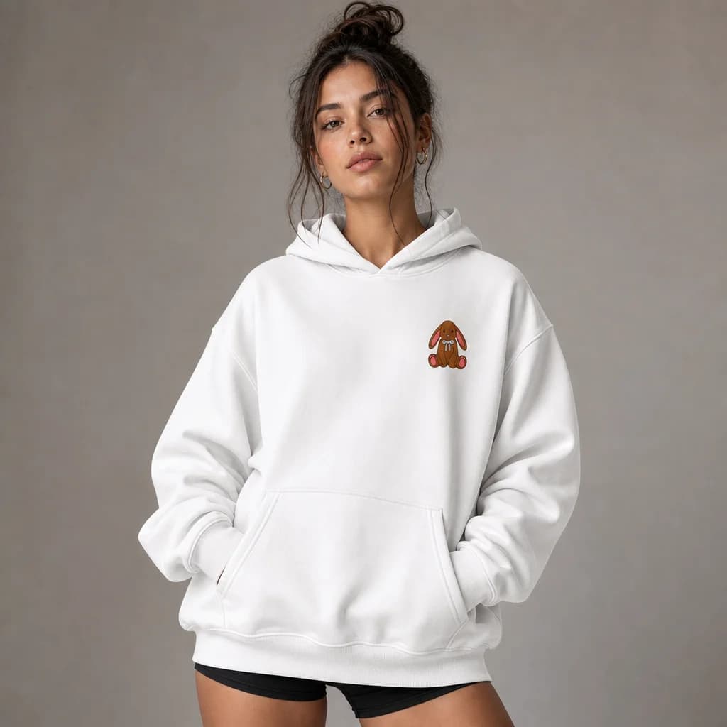Bunny Embroidered Oversized Hoodie – White