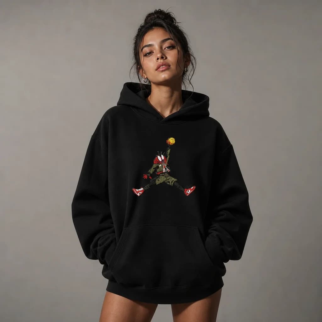 Slam Dunk Embroidered Oversized Hoodie – Black — alternate view